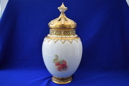 ROYAL WORCESTER 3 PIECE POT POURRI VASE PAINTED FRUIT BY H AYRTON - ADDITIONAL PHOTO 1