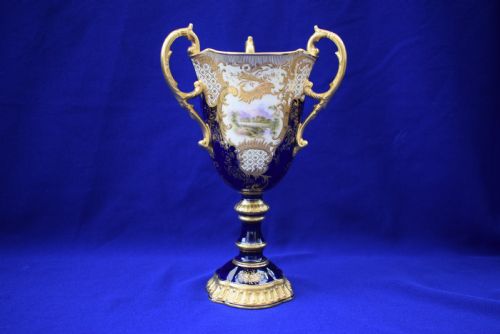 coalport hand painted 3 handled goblet - CATEGORY: ANTIQUE CERAMICS - DATED 1900