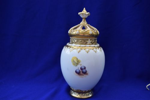 ROYAL WORCESTER 3 PIECE PAINTED FRUIT POT POURRI VASE - ADDITIONAL PHOTO 1
