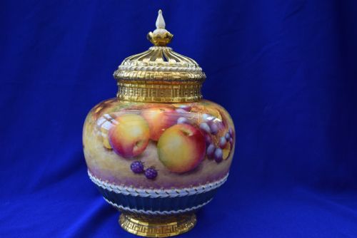royal worcester painted fruit 3 piece pot pourri vase - CATEGORY: ANTIQUE VASES - DATED 1960