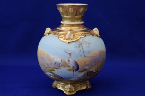 royal worcester vase storks signed walter powell - CATEGORY: ANTIQUE VASES - DATED 1910