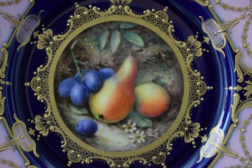 ROYAL WORCESTER PAINTED FRUIT DESSERT SERVICE PLATE SIGNED R SEBRIGHT - ADDITIONAL PHOTO 1