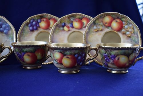 ROYAL WORCESTER SET OF 6 ROPE EDGE PAINTED FRUIT CUPS AND SAUCERS - ADDITIONAL PHOTO 1