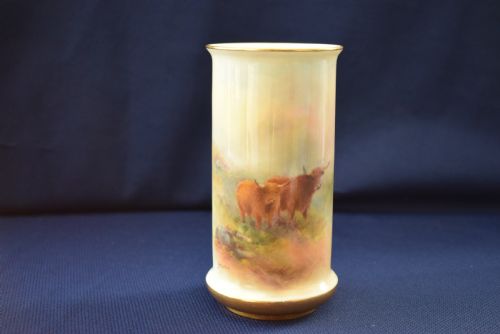 royal worcester spill vase decorated highland cattle - CATEGORY: ANTIQUE VASES - DATED 1930
