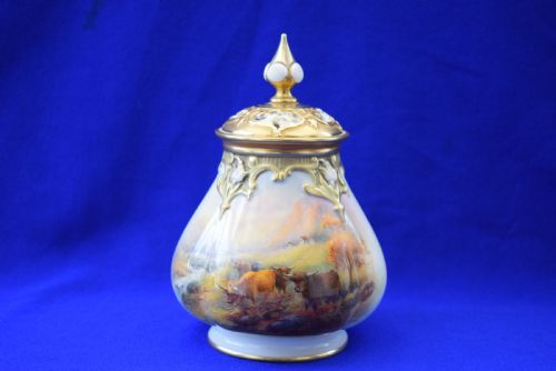royal worcester artist signed pot pourri vase by h stinton - CATEGORY: ANTIQUE VASES - DATED 1920