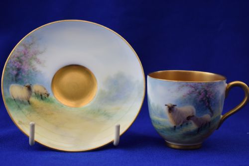 royal worcester demi tasse cup and saucer artist signed - CATEGORY: ANTIQUE CUPS - DATED 1930