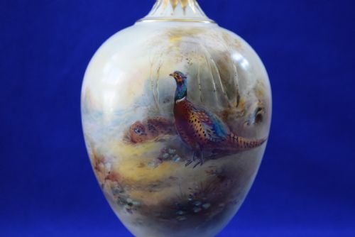 ROYAL WORCESTER PAIR OF ARTIST SIGNED VASES DECORATED PHEASANTS - ADDITIONAL PHOTO 3