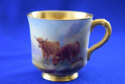 ROYAL WORCESTER DEMI TASSE DECORATED HIGHLAND CATTLE BY HARRY STINTON - ADDITIONAL PHOTO 1