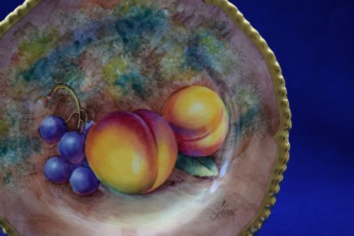 ROYAL WORCESTER PAINTED FRUIT ROPE EDGE 6 TEA PLATE SIGNED J COOK - ADDITIONAL PHOTO 1