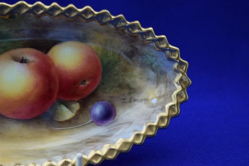 ROYAL WORCESTER PAINTED FRUIT STAR EDGE BON BON DISH ARTIST SIGNED - ADDITIONAL PHOTO 1