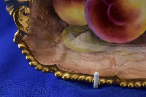 ROYAL WORCESTER PAINTED FRUIT GADROON BON BON DISH ARTIST SIGNED - ADDITIONAL PHOTO 1