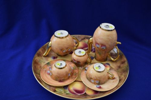 ROYAL WORCESTER PAINTED FRUIT MINIATURE TEACOFFEE SET ARTIST SIGNED - ADDITIONAL PHOTO 2