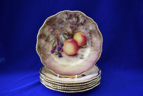 royal worcester set of 6 painted fruit 8 plates - CATEGORY: ANTIQUE PLATES - DATED 1960