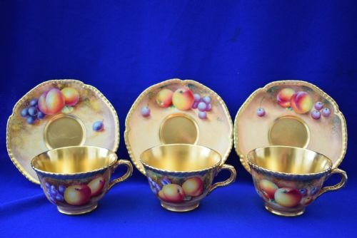 ROYAL WORCESTER PAINTED FRUIT ROPE EDGE TEASET FOR 6 - ADDITIONAL PHOTO 2