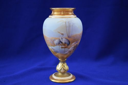 royal worcester hand painted goblet storks by w powell - CATEGORY: ANTIQUE CERAMICS - DATED 1910