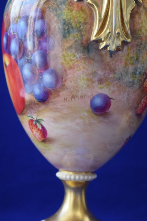 ROYAL WORCESTER PAIR OF PAINTED FRUIT LARGE VASES - ADDITIONAL PHOTO 6