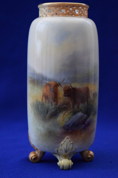 royal worcester spill vase highland cattle by h stinton - CATEGORY: ANTIQUE VASES - DATED 1910