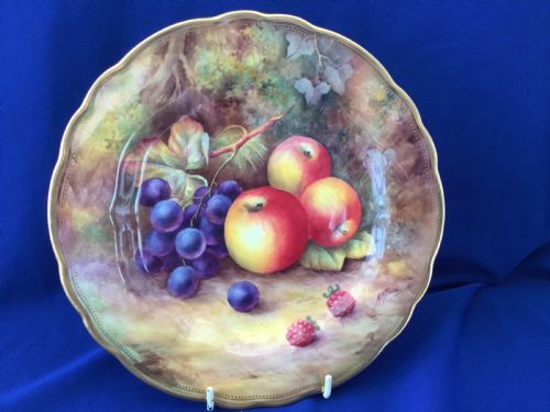 royal worcester painted fruit dessert plate by hh price - CATEGORY: ANTIQUE PLATES - DATED 1930