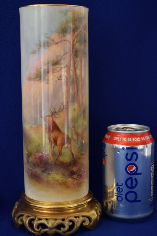 ROYAL WORCESTER LARGE SPILL VASE DECORATED STAGS BY HARRY STINTON - ADDITIONAL PHOTO 1