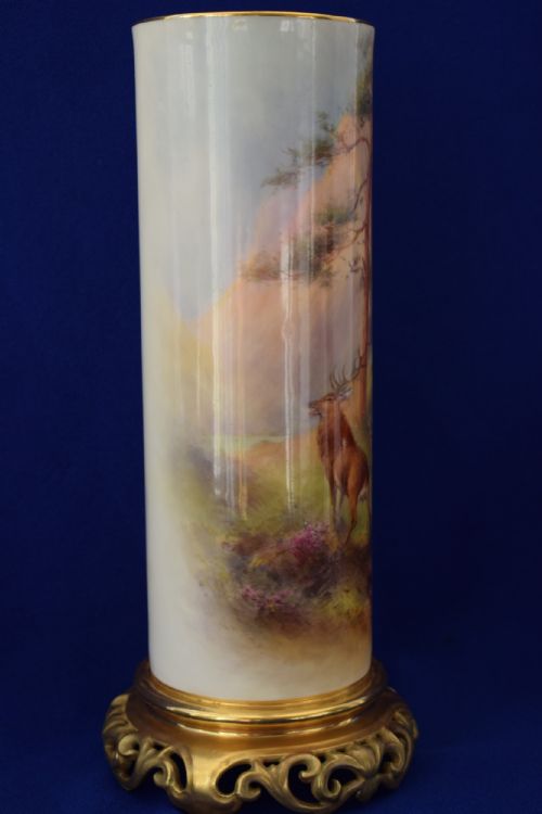 ROYAL WORCESTER LARGE SPILL VASE DECORATED STAGS BY HARRY STINTON - ADDITIONAL PHOTO 2