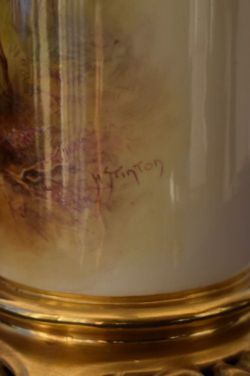 ROYAL WORCESTER LARGE SPILL VASE DECORATED STAGS BY HARRY STINTON - ADDITIONAL PHOTO 4