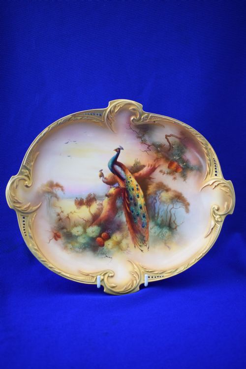 royal worcester cabinet plate peacocks by ac lewis - CATEGORY: ANTIQUE PLATES - DATED 1900