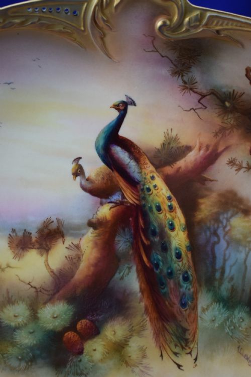 ROYAL WORCESTER CABINET PLATE PEACOCKS BY AC LEWIS - ADDITIONAL PHOTO 1