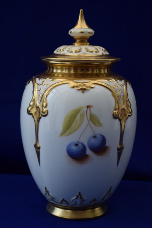 ROYAL WORCESTER PAINTED FRUIT POT POURRI VASE - ADDITIONAL PHOTO 2