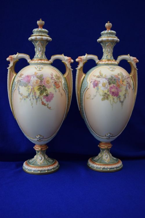 ROYAL WORCESTER PAIR OF LARGE ARTIST SIGNED FLORAL VASES - ADDITIONAL PHOTO 2