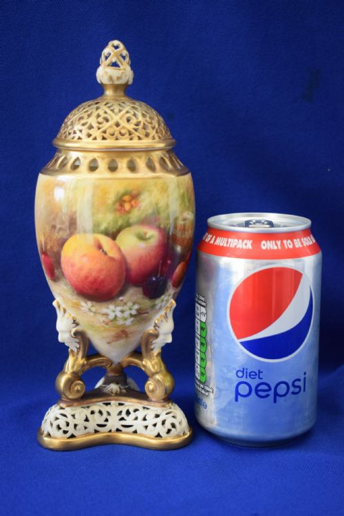 ROYAL WORCESTER PAINTED FRUIT POT POURRI VASE - ADDITIONAL PHOTO 1