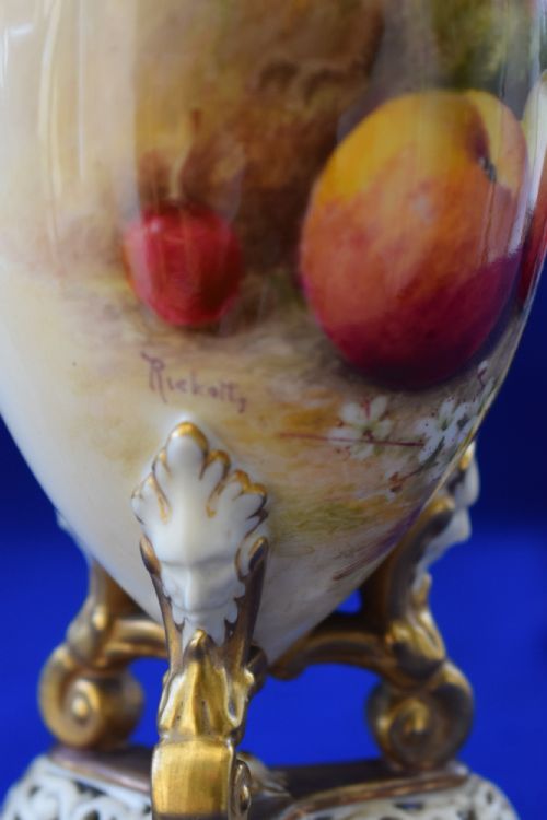 ROYAL WORCESTER PAINTED FRUIT POT POURRI VASE - ADDITIONAL PHOTO 3