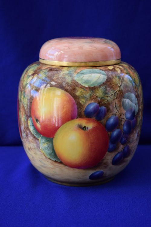 ROYAL WORCESTER PAINTED FRUIT GINGER JAR AND COVER - ADDITIONAL PHOTO 2