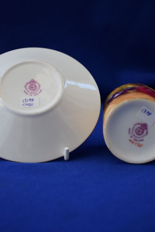 ROYAL WORCESTER PAINTED FRUIT COFFEE CAN AND SAUCER - ADDITIONAL PHOTO 2