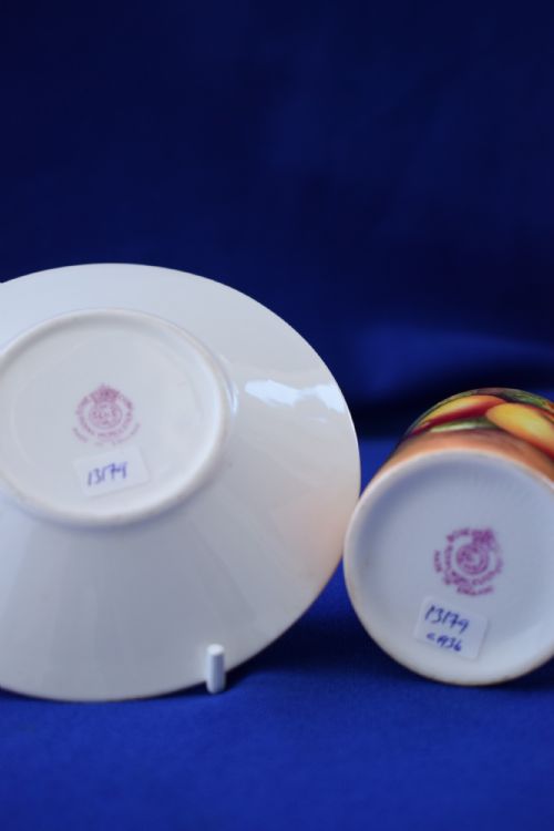 ROYAL WORCESTER PAINTED FRUIT COFFEE CAN AND SAUCER - ADDITIONAL PHOTO 2