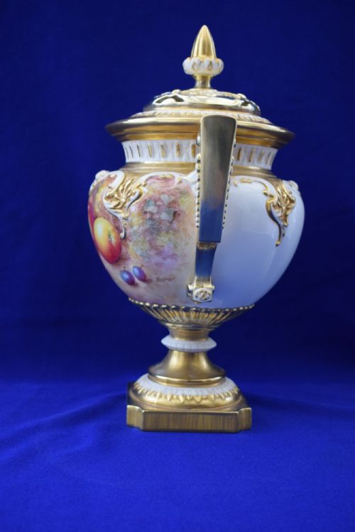 ROYAL WORCESTER PAINTED FRUIT POT POURRI VASE - ADDITIONAL PHOTO 2