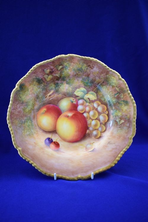 ROYAL WORCESTER PAIR OF LARGE SIZE ROPE EDGE PLATES PAINTED FRUIT - ADDITIONAL PHOTO 2