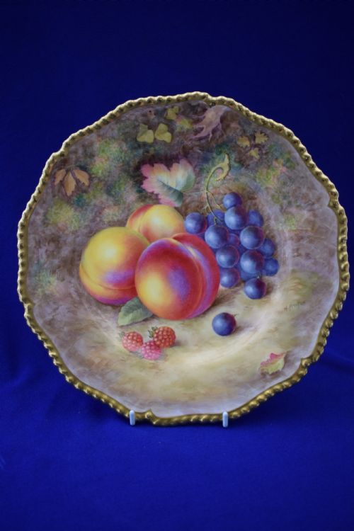 royal worcester painted fruit rope edge plate by ayrton - CATEGORY: ANTIQUE PLATES - DATED 1950
