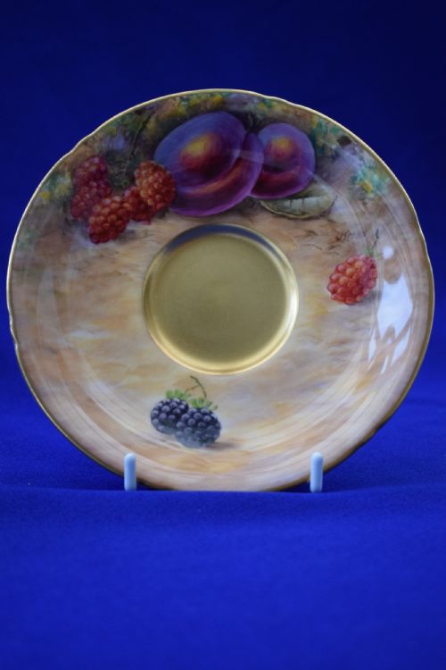 ROYAL WORCESTER PAINTED FRUIT CUP AND SAUCER BY JOHN SMITH - ADDITIONAL PHOTO 3