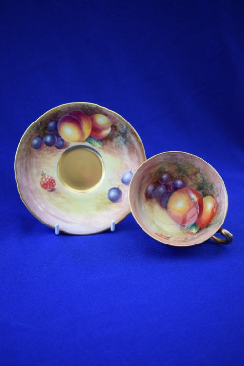 ROYAL WORCESTER PAINTED FRUIT CUP AND SAUCER SIGNED J COOK - ADDITIONAL PHOTO 1
