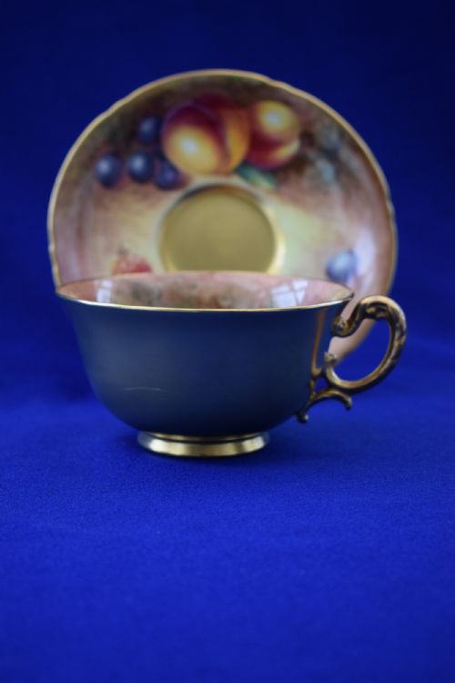 ROYAL WORCESTER PAINTED FRUIT CUP AND SAUCER SIGNED J COOK - ADDITIONAL PHOTO 2