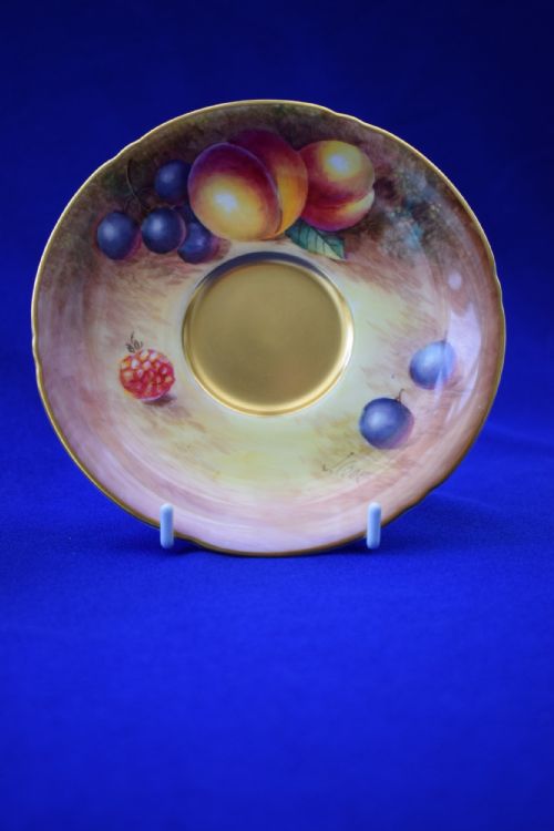ROYAL WORCESTER PAINTED FRUIT CUP AND SAUCER SIGNED J COOK - ADDITIONAL PHOTO 3