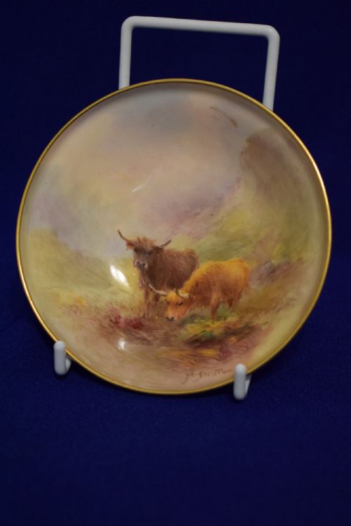 royal worcester bon bon dish decorated highland cattle - CATEGORY: ANTIQUE CERAMICS - DATED 1930