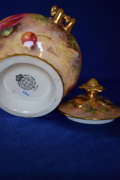 ROYAL WORCESTER PAINTED FRUIT ROPE EDGE SUGAR BOX AND COVER - ADDITIONAL PHOTO 4