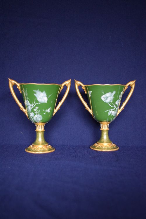royal crown derby pair of vases by leroy - CATEGORY: ANTIQUE VASES - DATED 1900