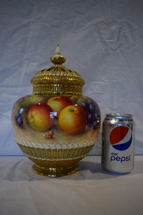 ROYAL WORCESTER PAINTED FRUIT POT POURRI VASE BY H AYRTON - ADDITIONAL PHOTO 1