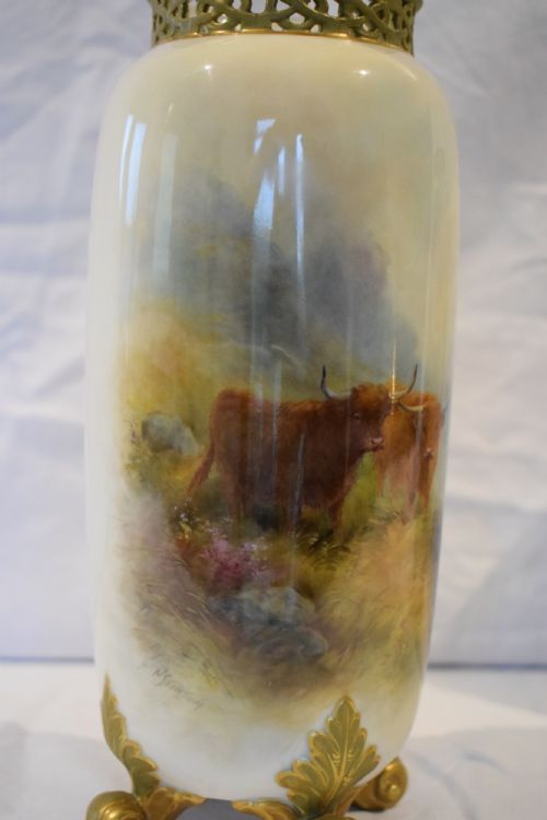 ROYAL WORCESTER PAIR OF SPILL VASES DECORATED CATTLE BY STINTON - ADDITIONAL PHOTO 2