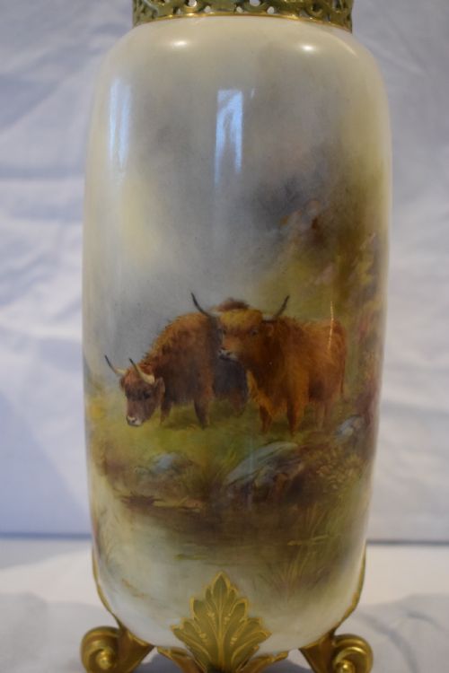 ROYAL WORCESTER PAIR OF SPILL VASES DECORATED CATTLE BY STINTON - ADDITIONAL PHOTO 3