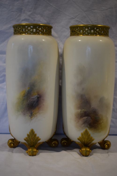 ROYAL WORCESTER PAIR OF SPILL VASES DECORATED CATTLE BY STINTON - ADDITIONAL PHOTO 4