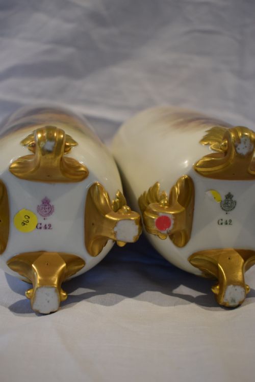 ROYAL WORCESTER PAIR OF SPILL VASES DECORATED CATTLE BY STINTON - ADDITIONAL PHOTO 5