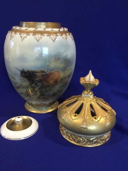 ROYAL WORCESTER 3 PIECE LARGE SIZE POT POURRI VASE BY J STINTON - ADDITIONAL PHOTO 3